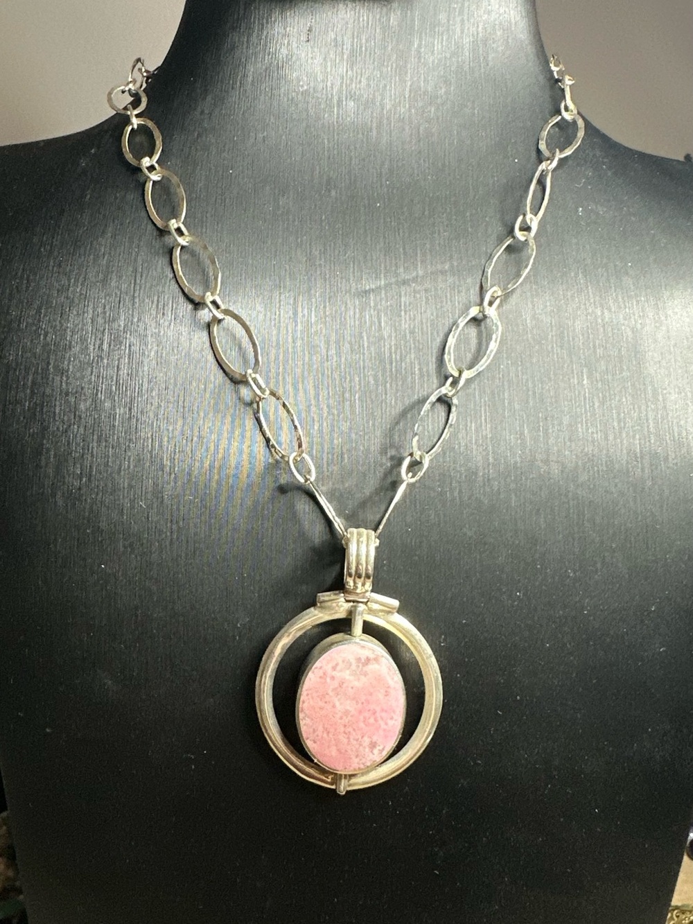 Sterling Silver 2 side Pendant Necklace with Pink Stone and mother of pearl